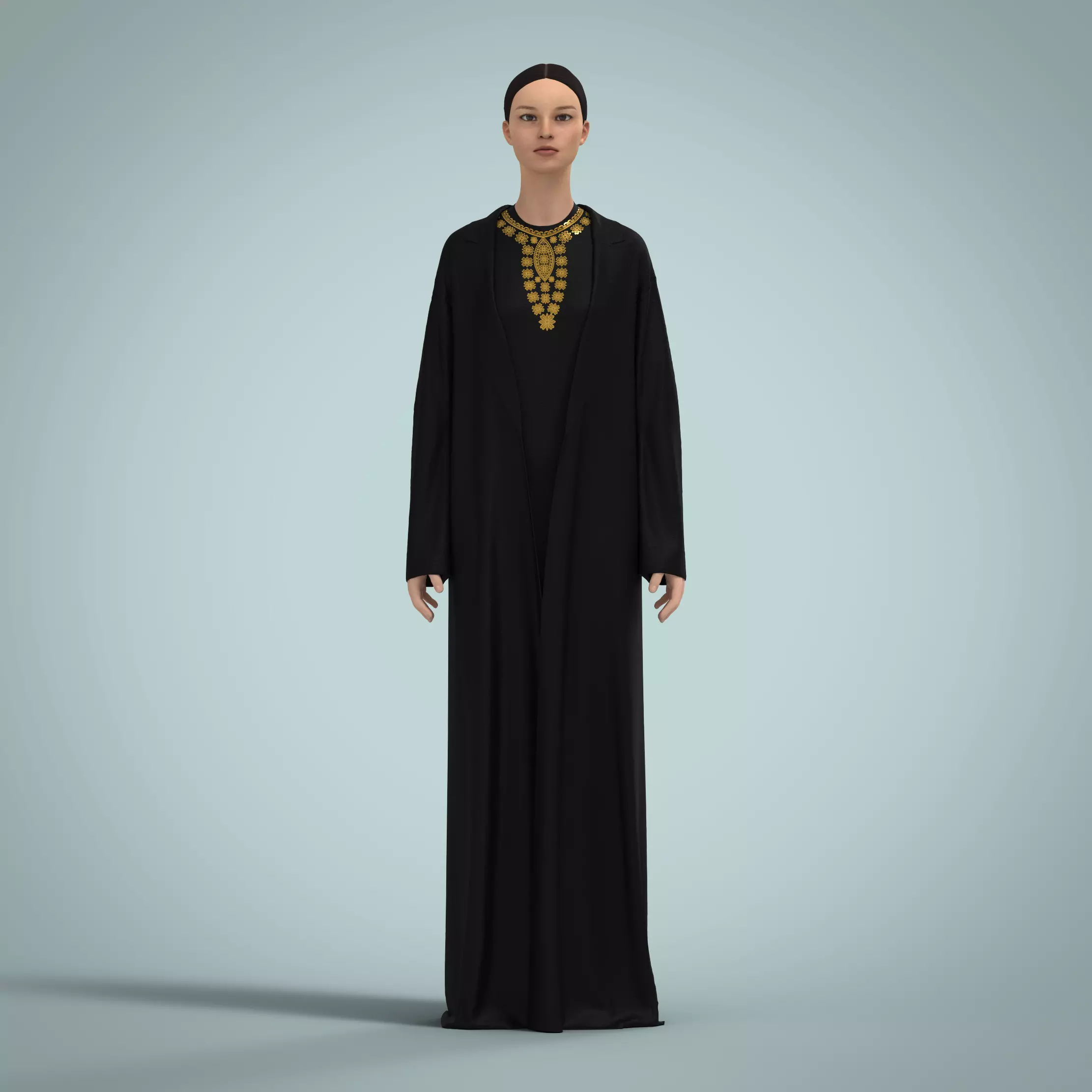 Abaya traditional arabian clothing CLO3D Marvelous Designer 3D model_0