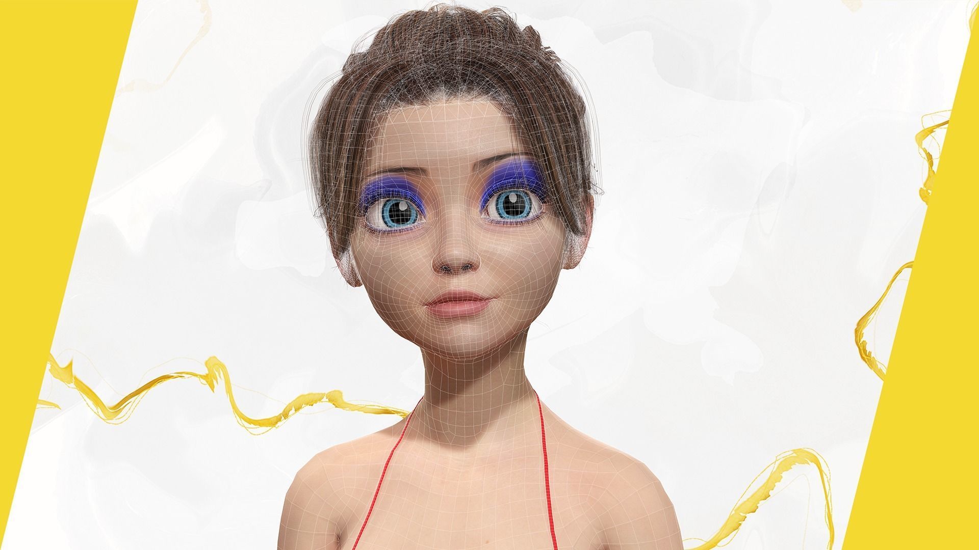 Stylized Cute woman Low-poly 3D model_35