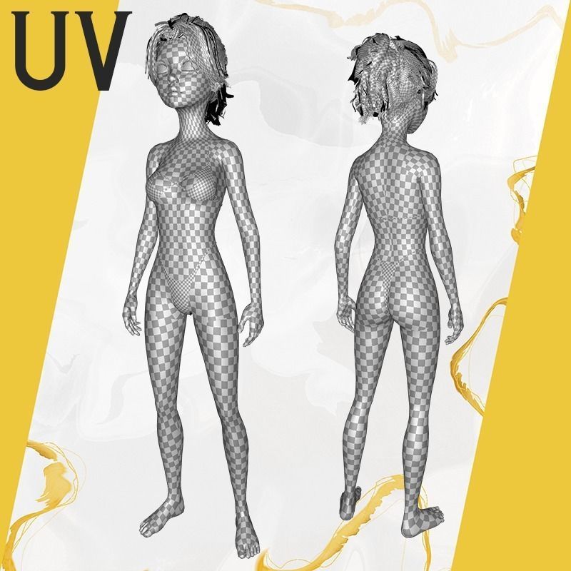 Stylized Cute woman Low-poly 3D model_34