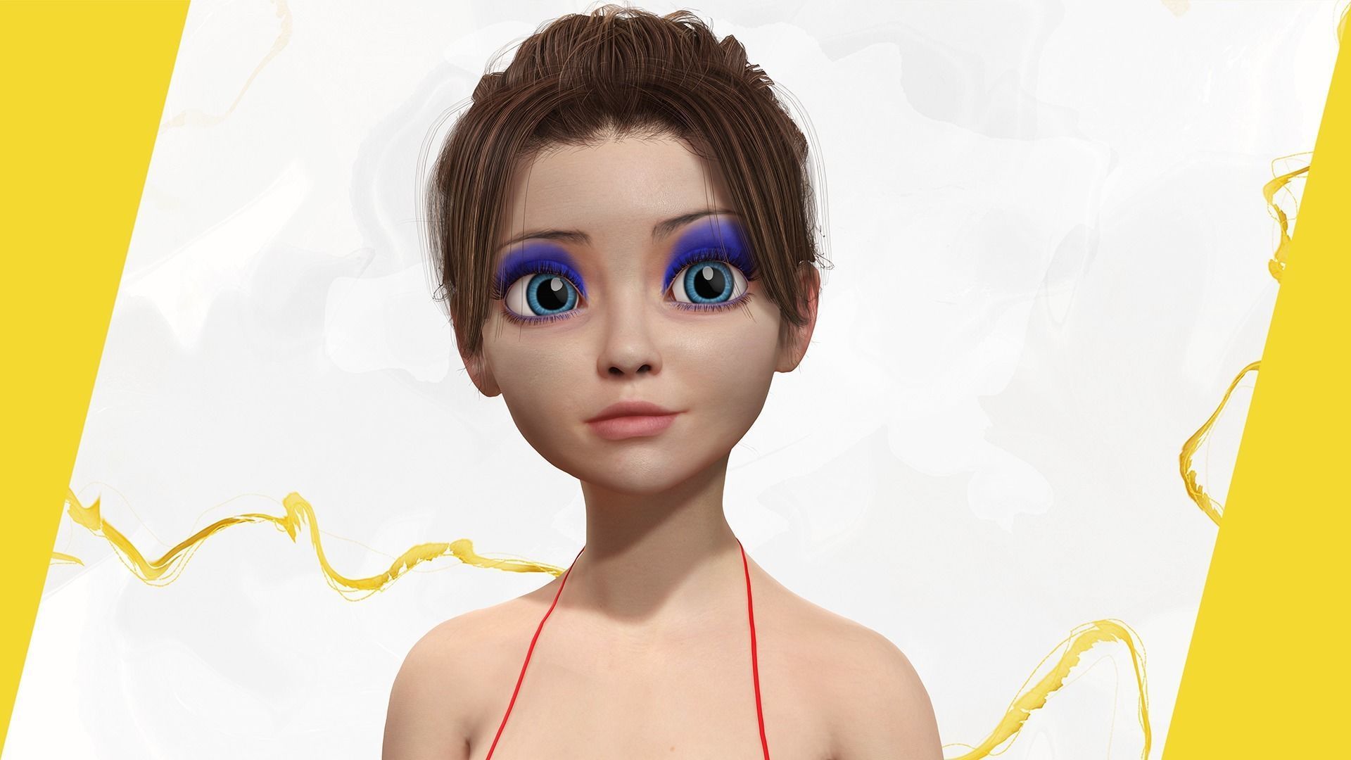 Stylized Cute woman Low-poly 3D model_3