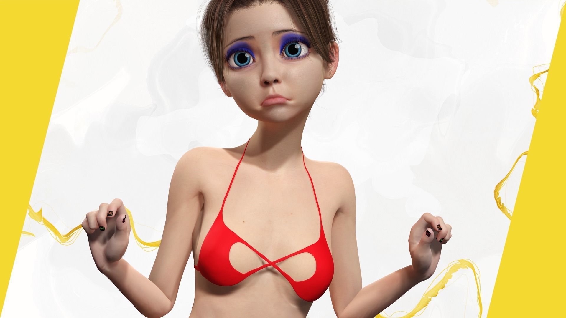 Stylized Cute woman Low-poly 3D model_16