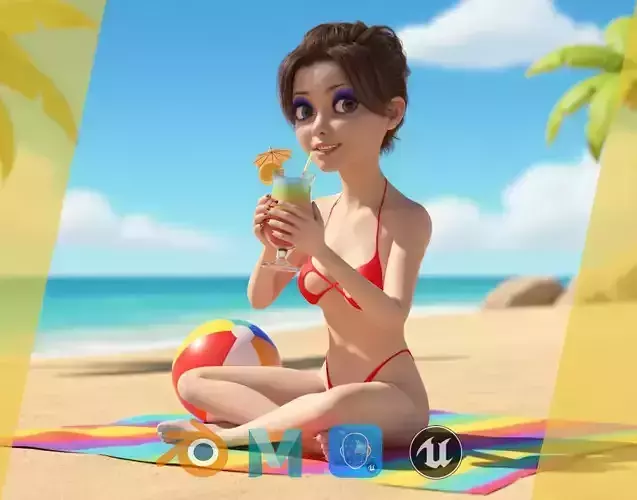 Stylized Cute woman Low-poly 3D model Stylized Cute woman Low-poly 3D model