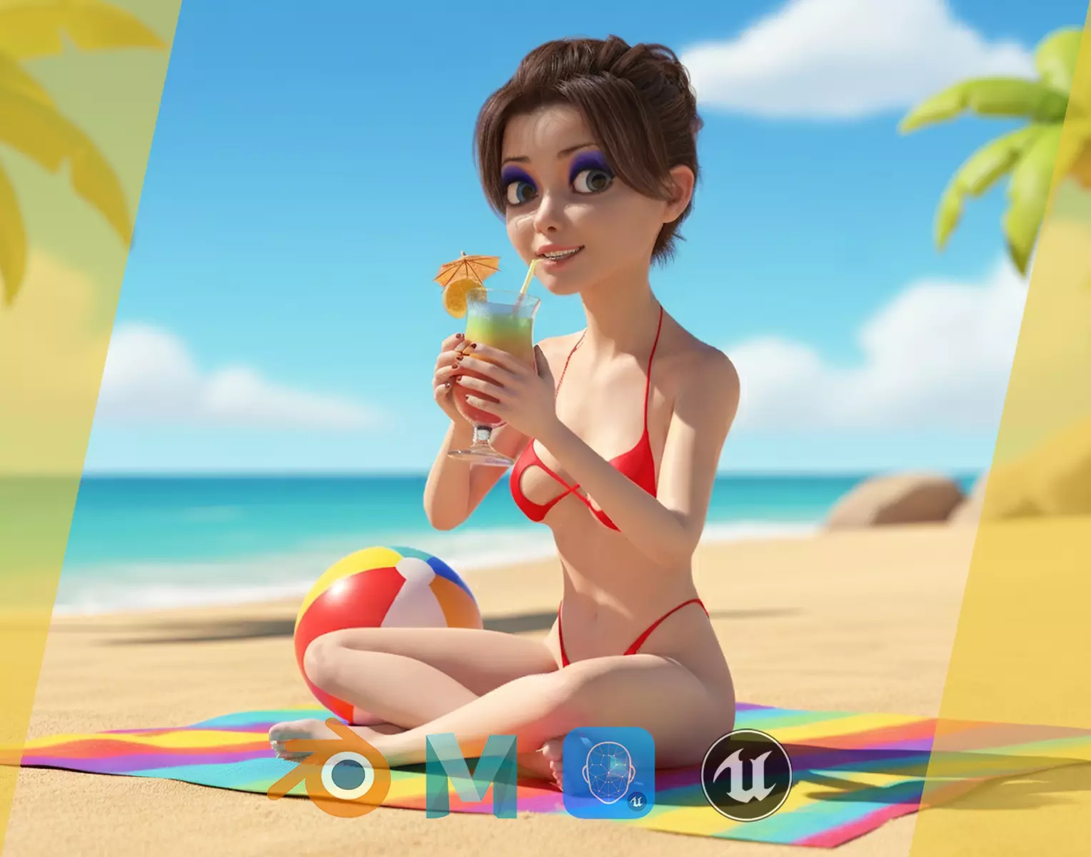 Stylized Cute woman Low-poly 3D model_0