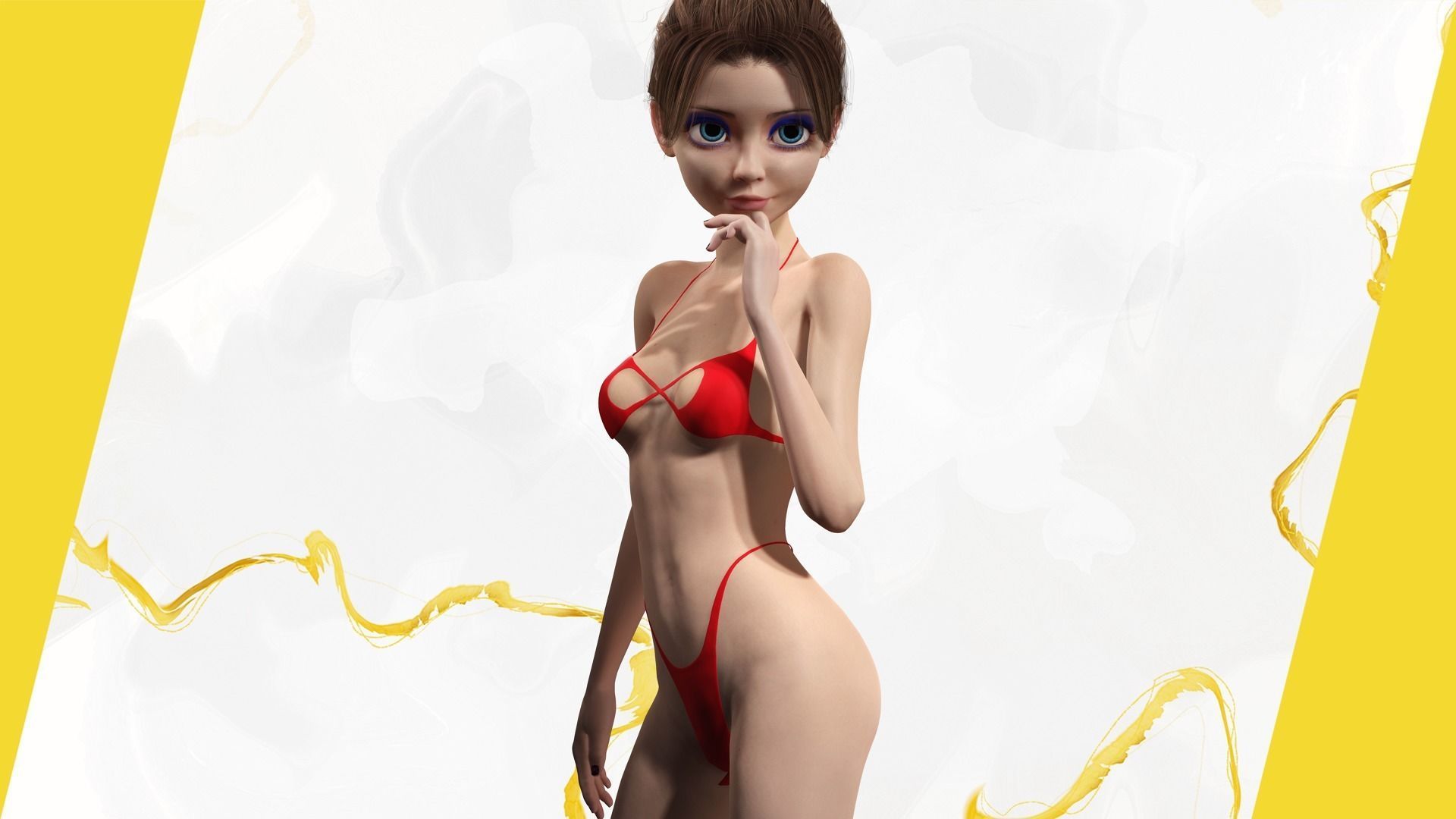 Stylized Cute woman Low-poly 3D model_1