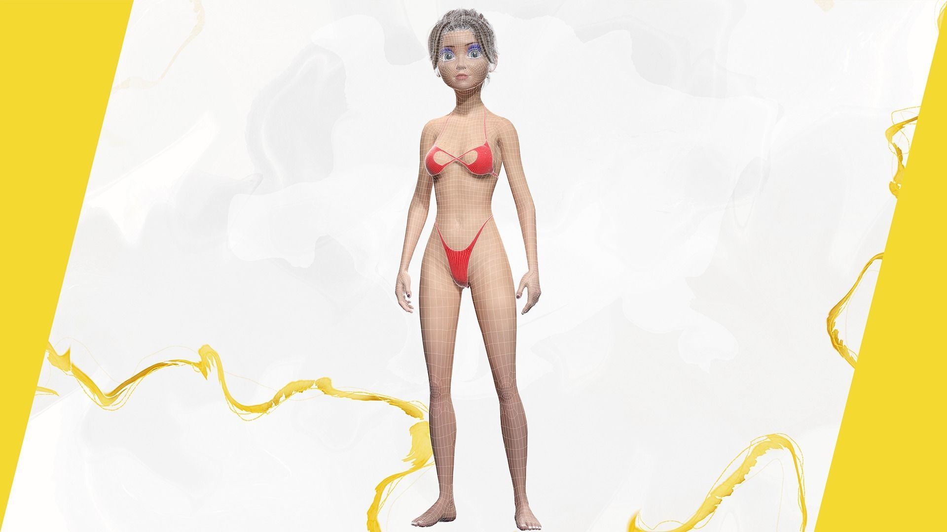 Stylized Cute woman Low-poly 3D model_36