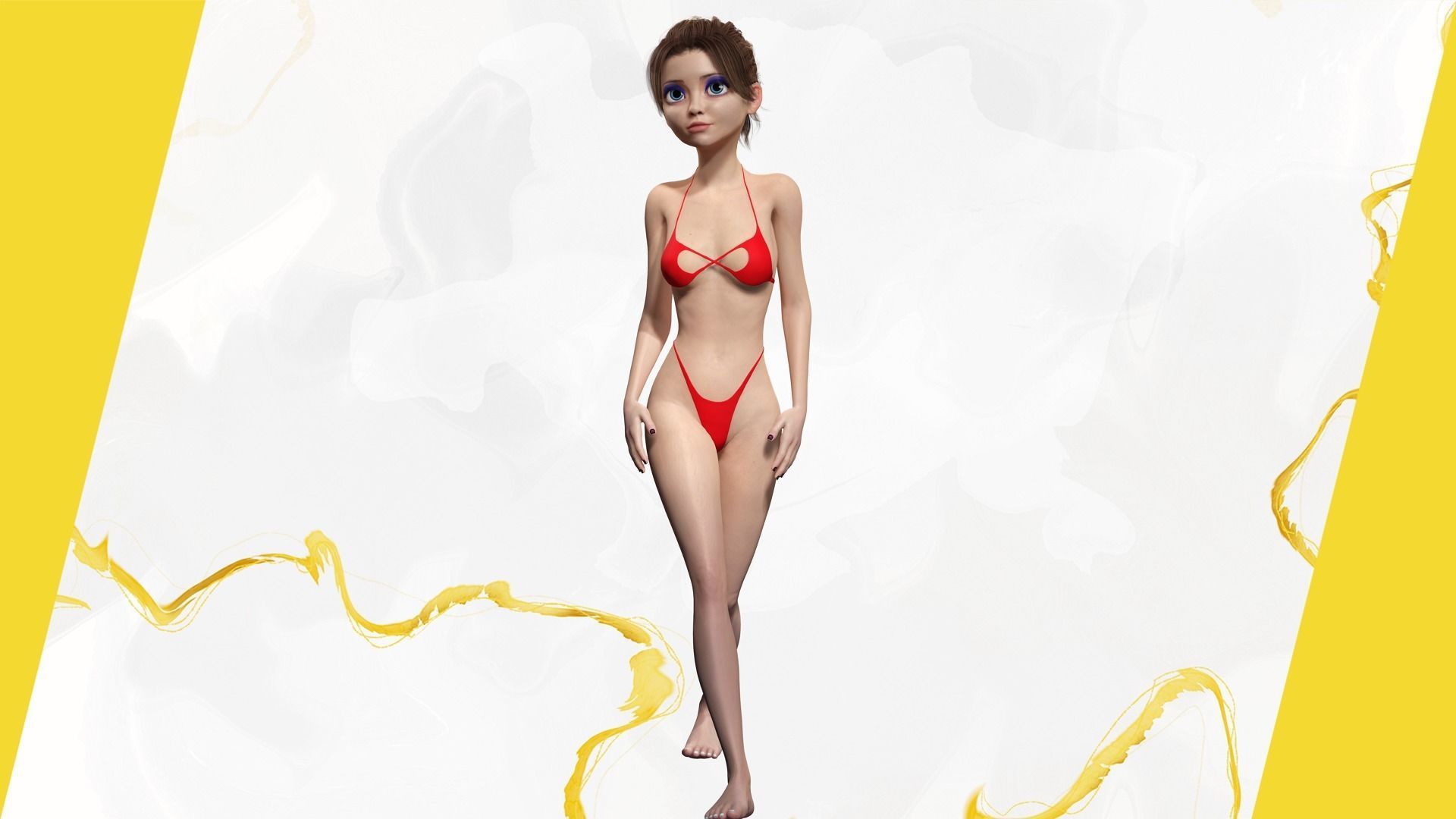 Stylized Cute woman Low-poly 3D model_6