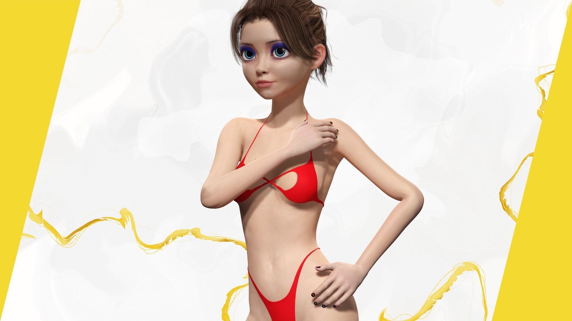 Stylized Cute woman Low-poly 3D model_10