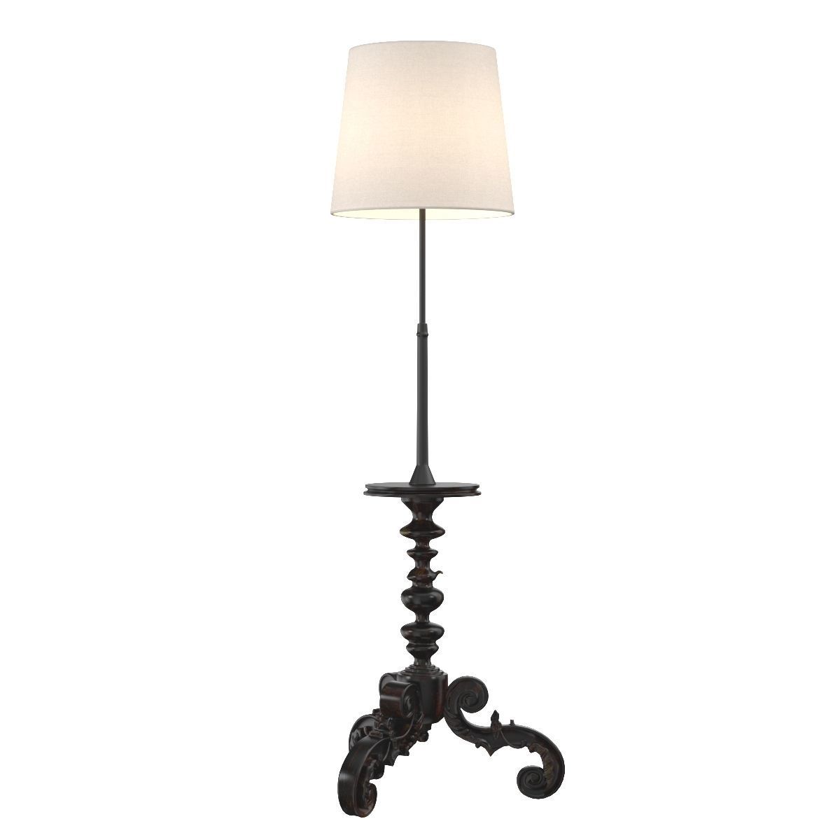 Carved Tripod Round Marble-Top Floor Lamp 3D model_1