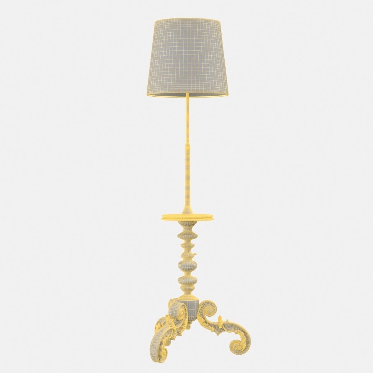 Carved Tripod Round Marble-Top Floor Lamp 3D model_6