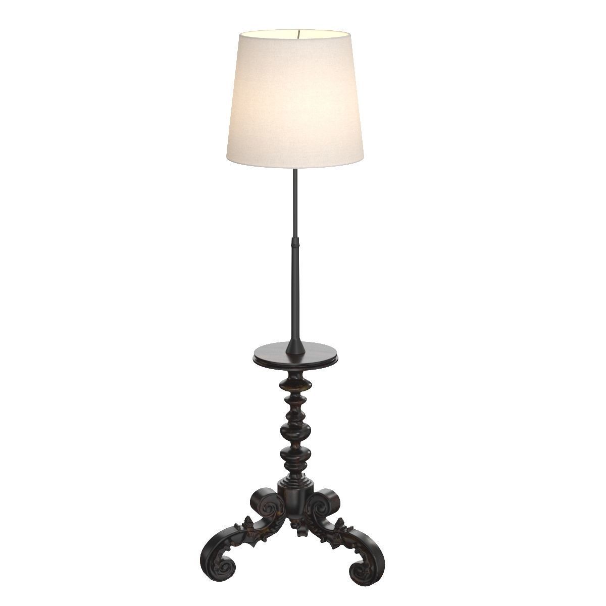 Carved Tripod Round Marble-Top Floor Lamp 3D model_3