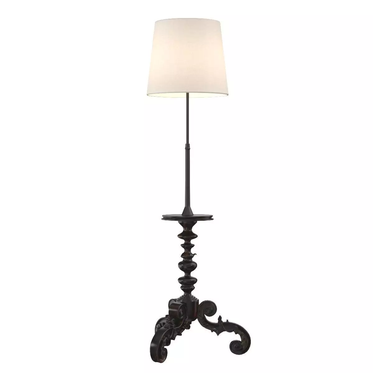 Carved Tripod Round Marble-Top Floor Lamp 3D model_0