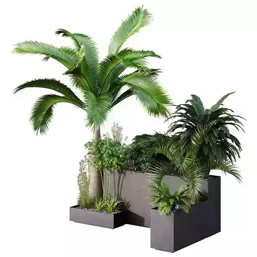 HQ Tree and bush garden box outdoor VOL 09 Free 3D model