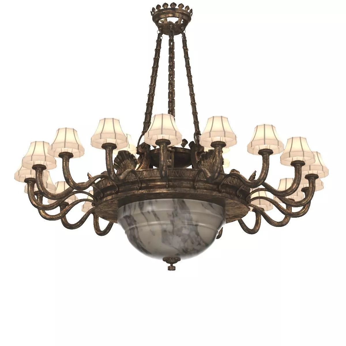 Antique Chandelier Silver over Bronze and Alabaster 3D model