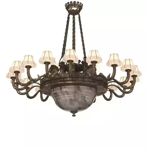 Antique Chandelier Silver over Bronze and Alabaster