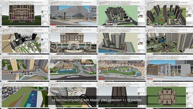 3d commercial building with Master plan collection 1 
