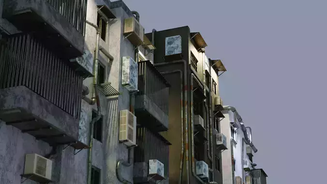 Dystopian  Hong Kong-styled building pack 3D model