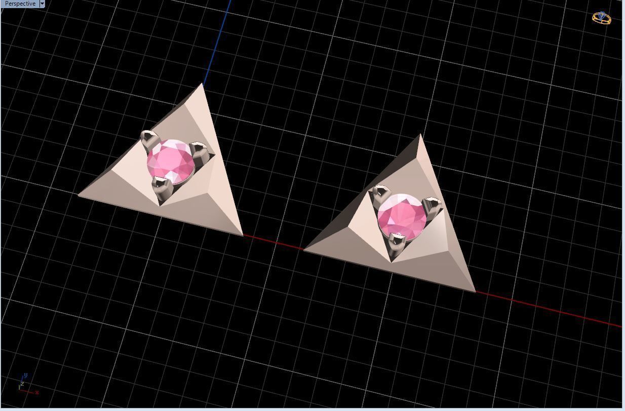  Gold earrings with single diamond - in the shape of a triangle Free 3D print model_15