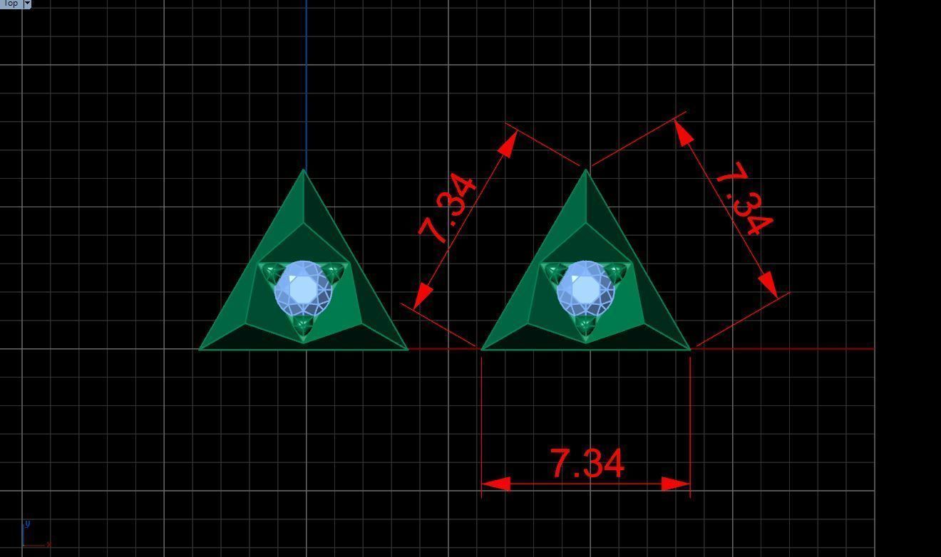  Gold earrings with single diamond - in the shape of a triangle Free 3D print model_2