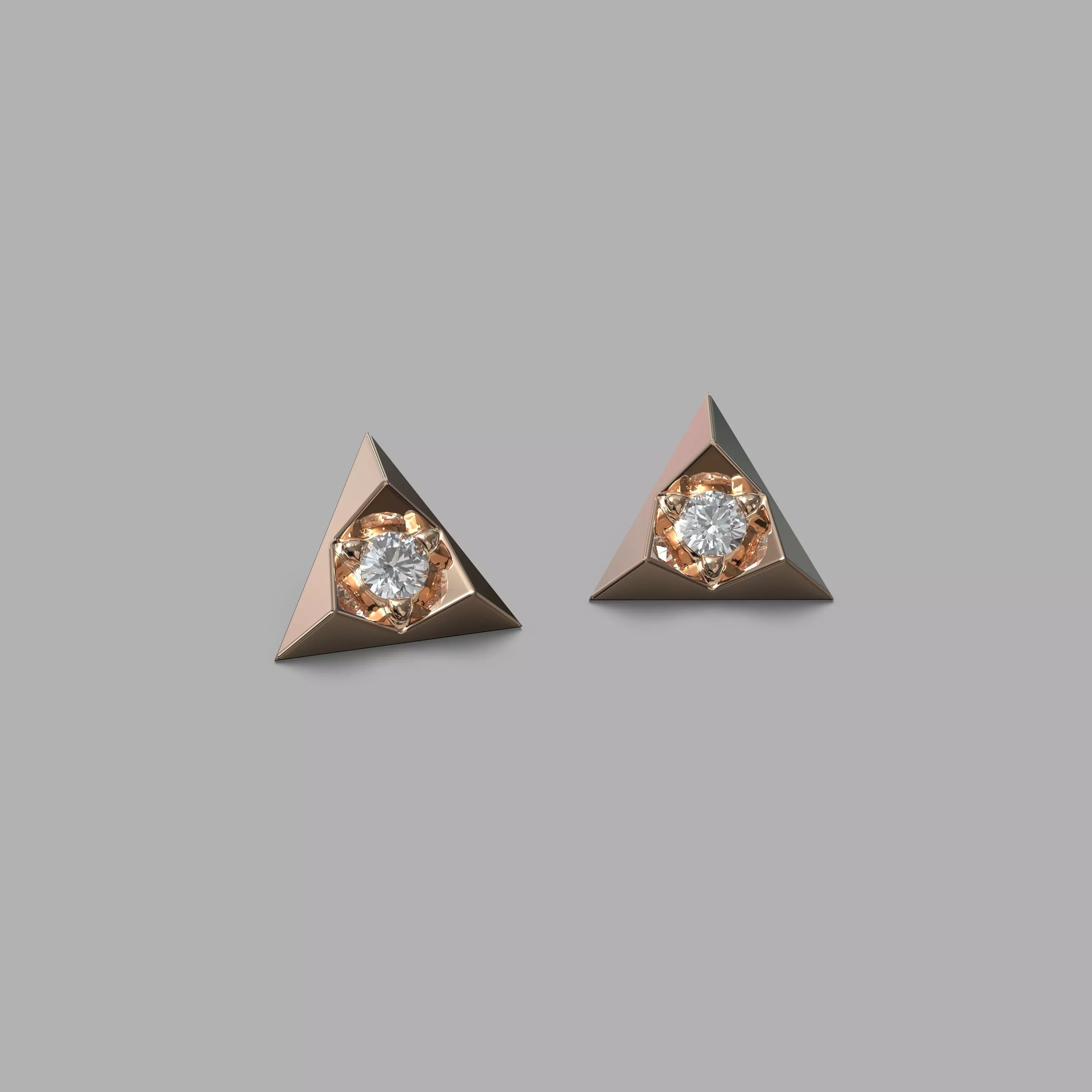  Gold earrings with single diamond - in the shape of a triangle Free 3D print model_0