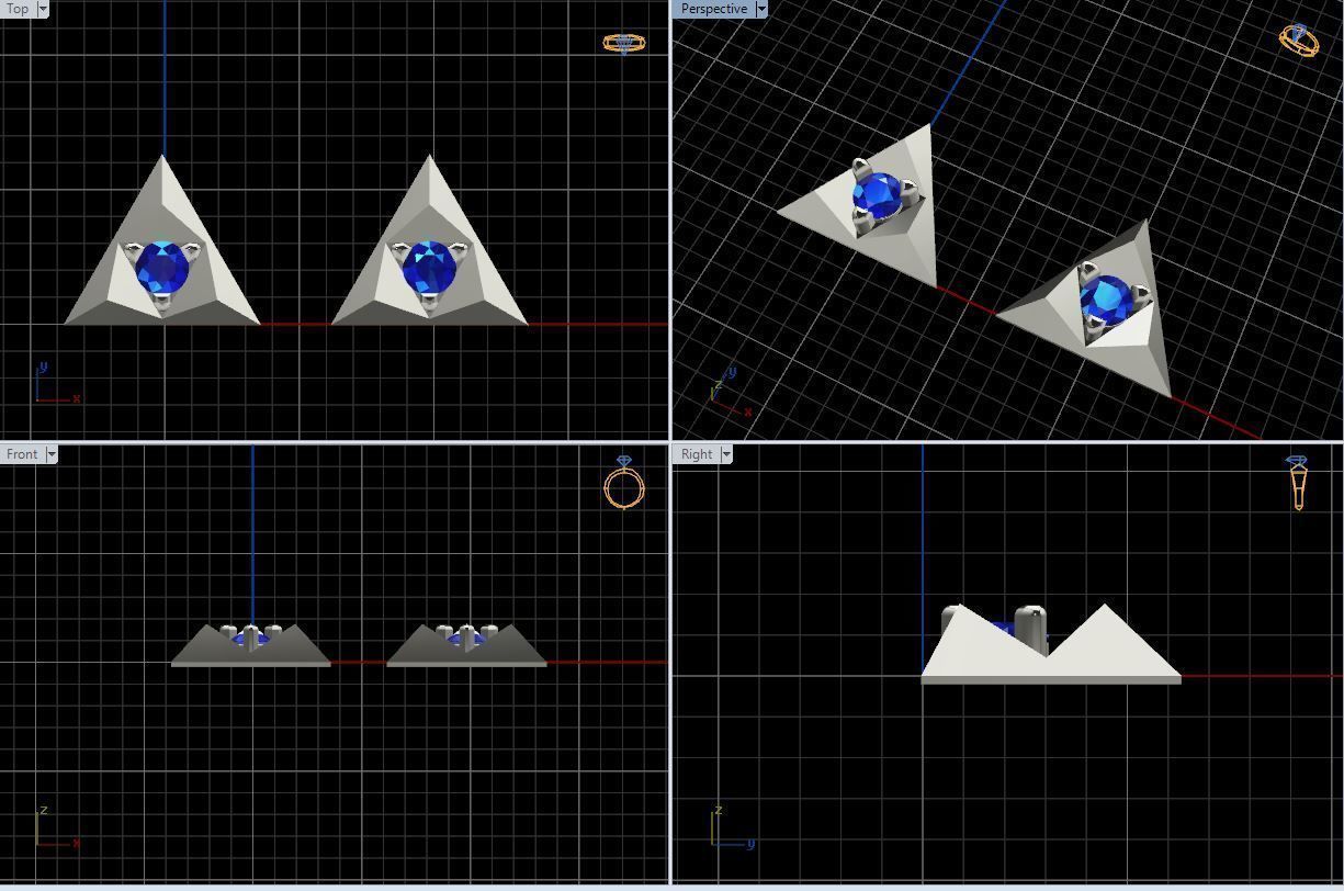  Gold earrings with single diamond - in the shape of a triangle Free 3D print model_10