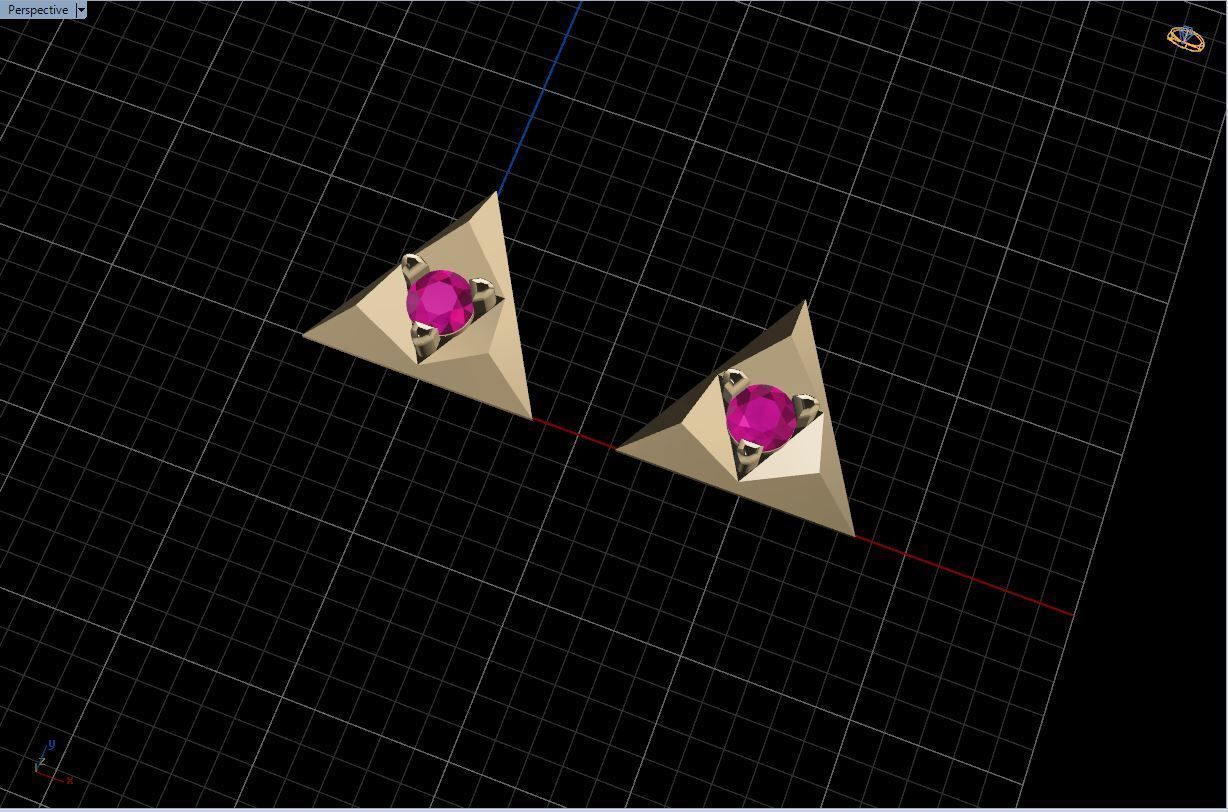  Gold earrings with single diamond - in the shape of a triangle Free 3D print model_13