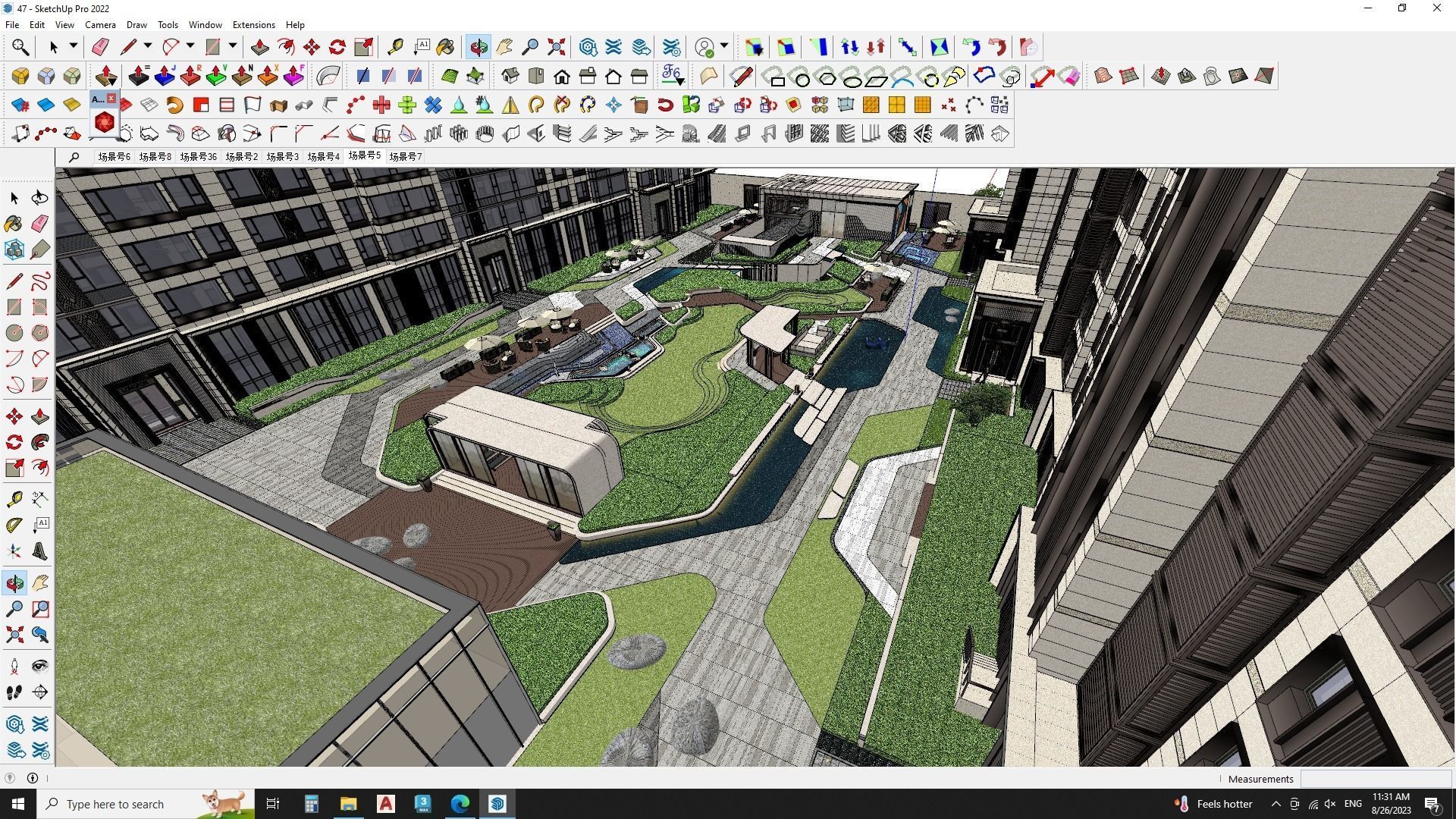 Aerial view of a landscape design with Apartment building 3D model_3
