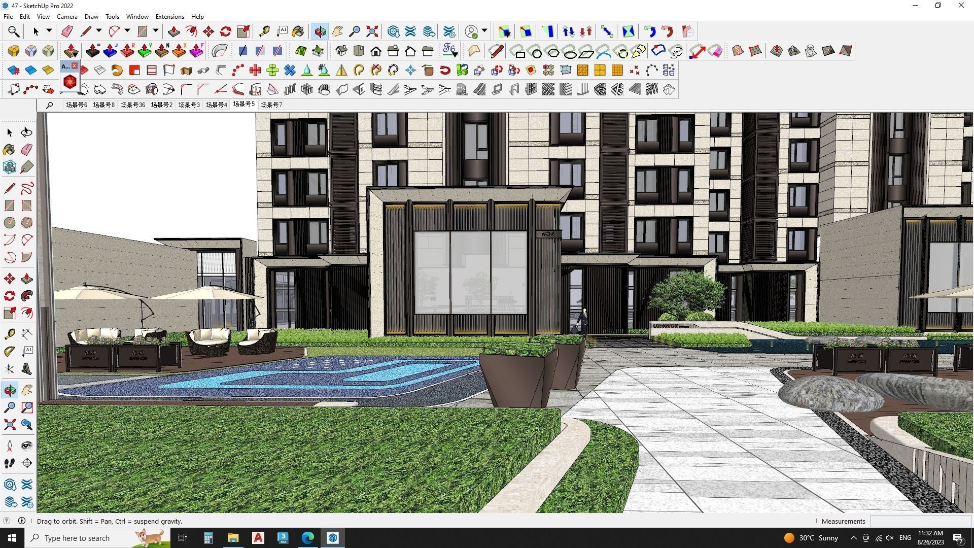 Aerial view of a landscape design with Apartment building 3D model_8