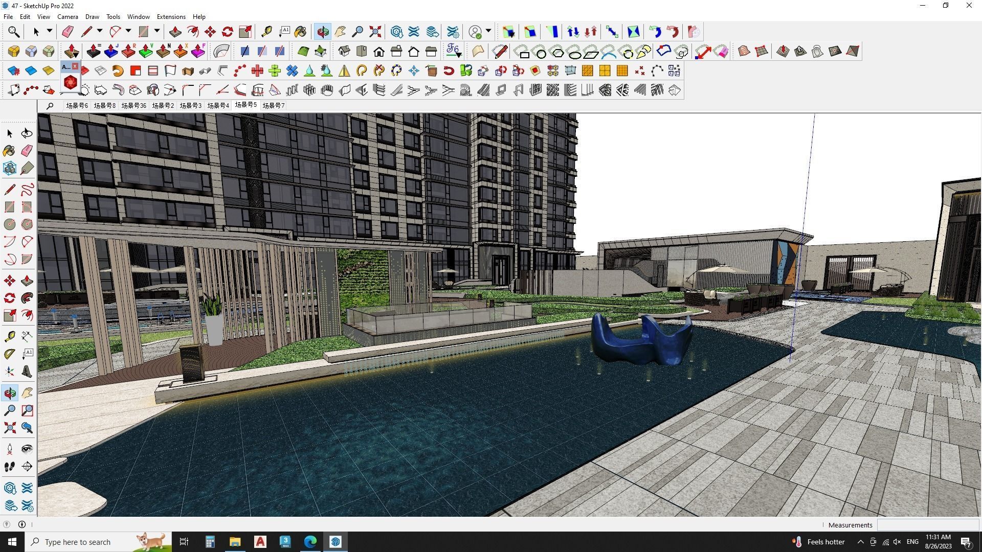 Aerial view of a landscape design with Apartment building 3D model_6
