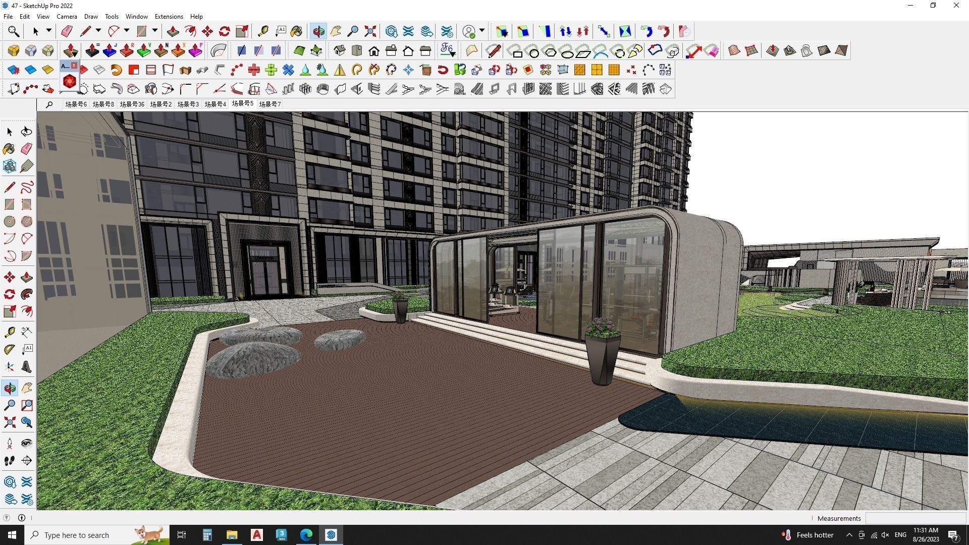 Aerial view of a landscape design with Apartment building 3D model_4