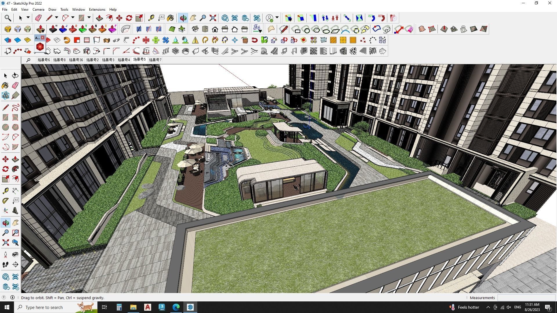 Aerial view of a landscape design with Apartment building 3D model_1