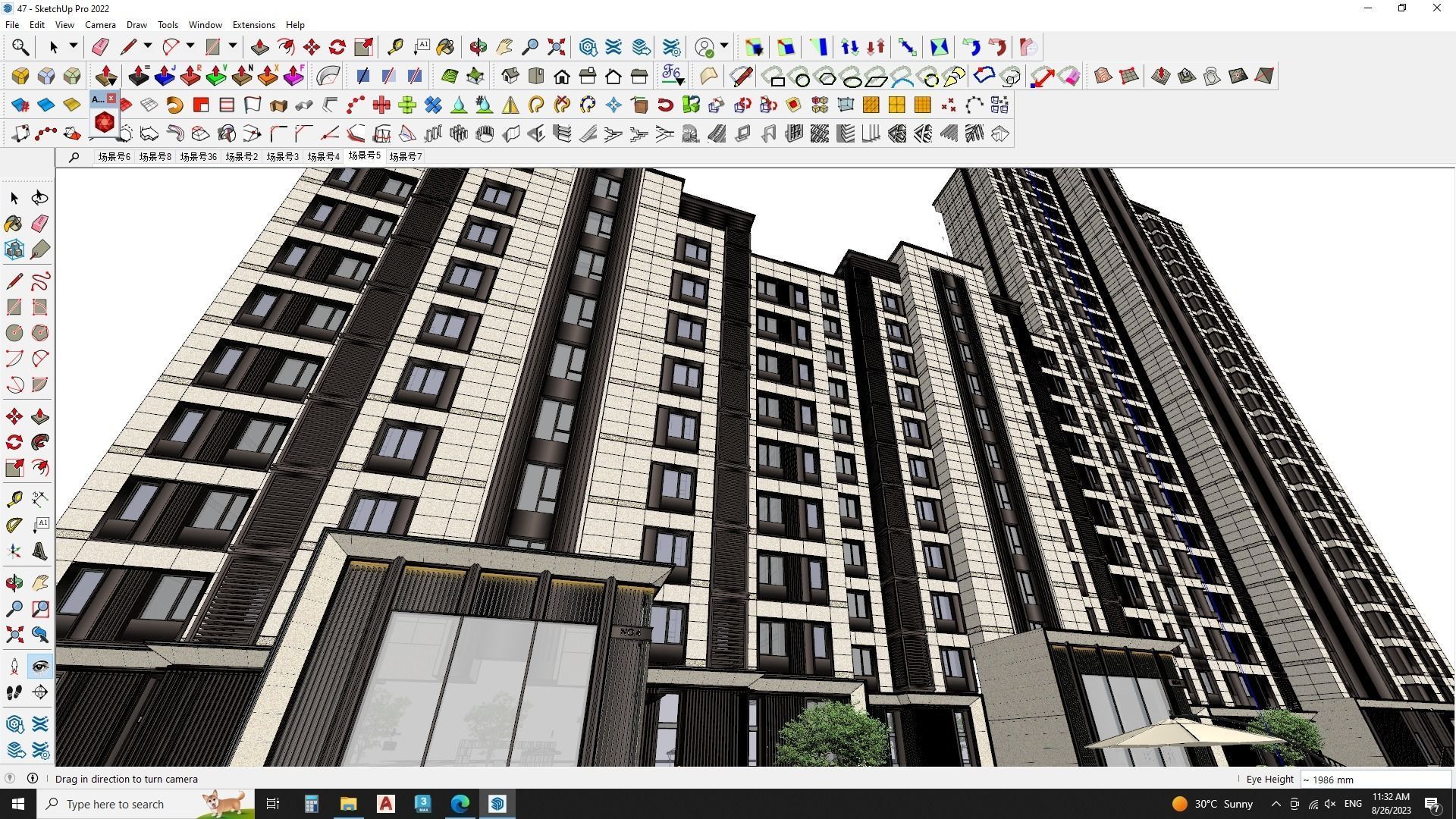 Aerial view of a landscape design with Apartment building 3D model_9