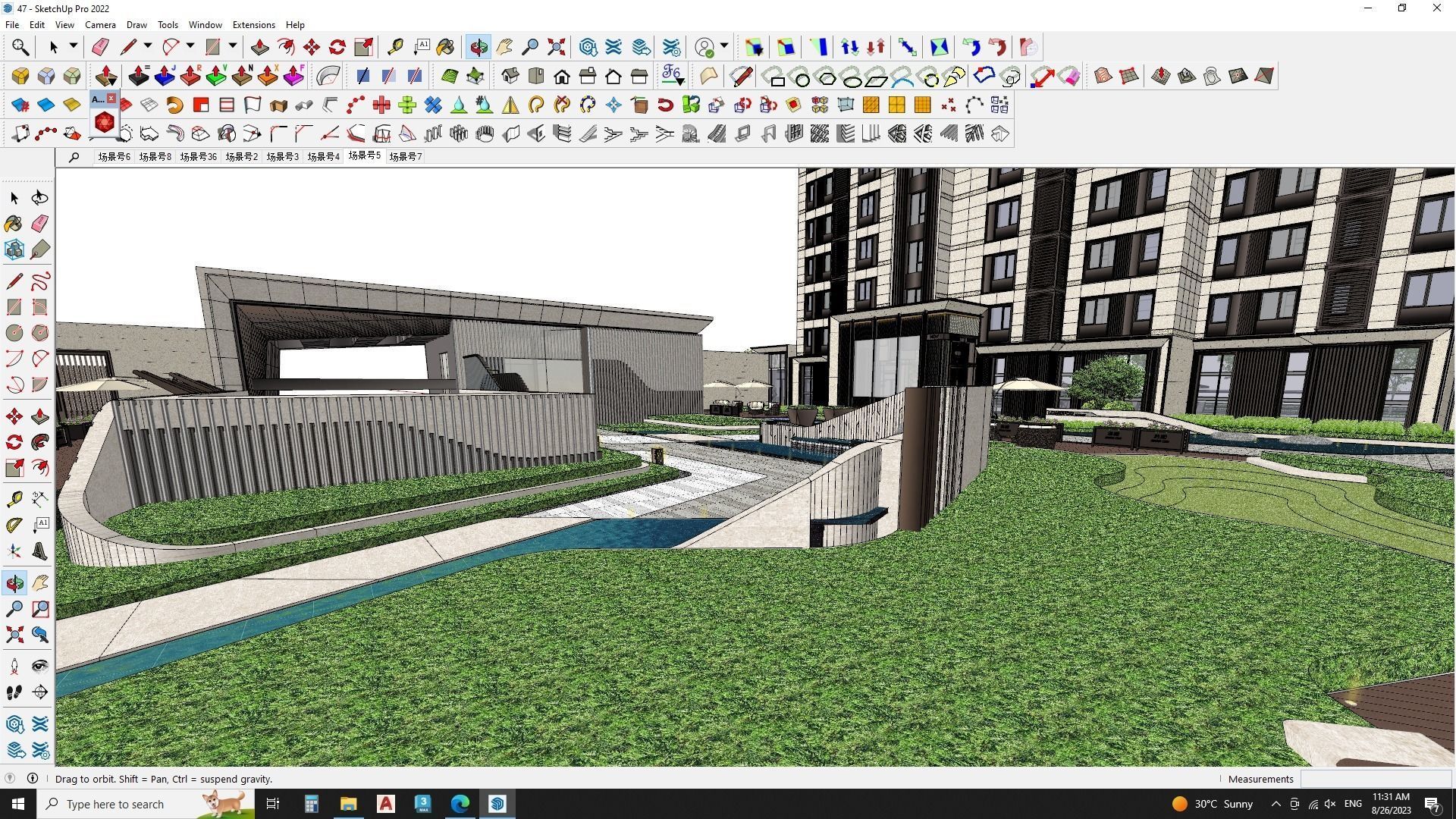 Aerial view of a landscape design with Apartment building 3D model_7