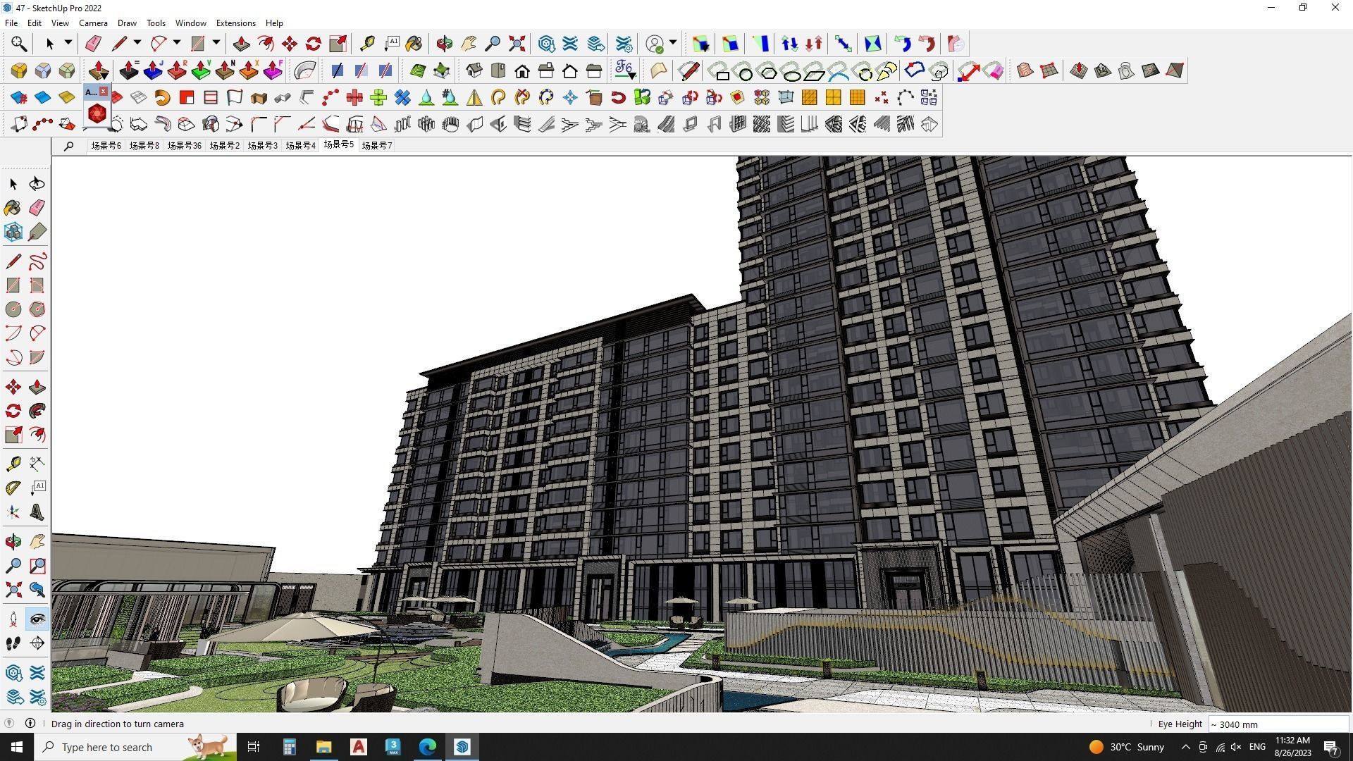 Aerial view of a landscape design with Apartment building 3D model_11