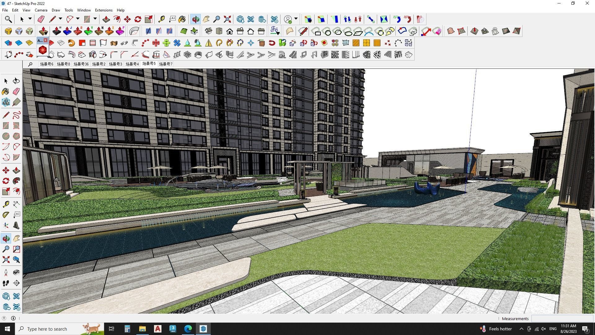 Aerial view of a landscape design with Apartment building 3D model_5