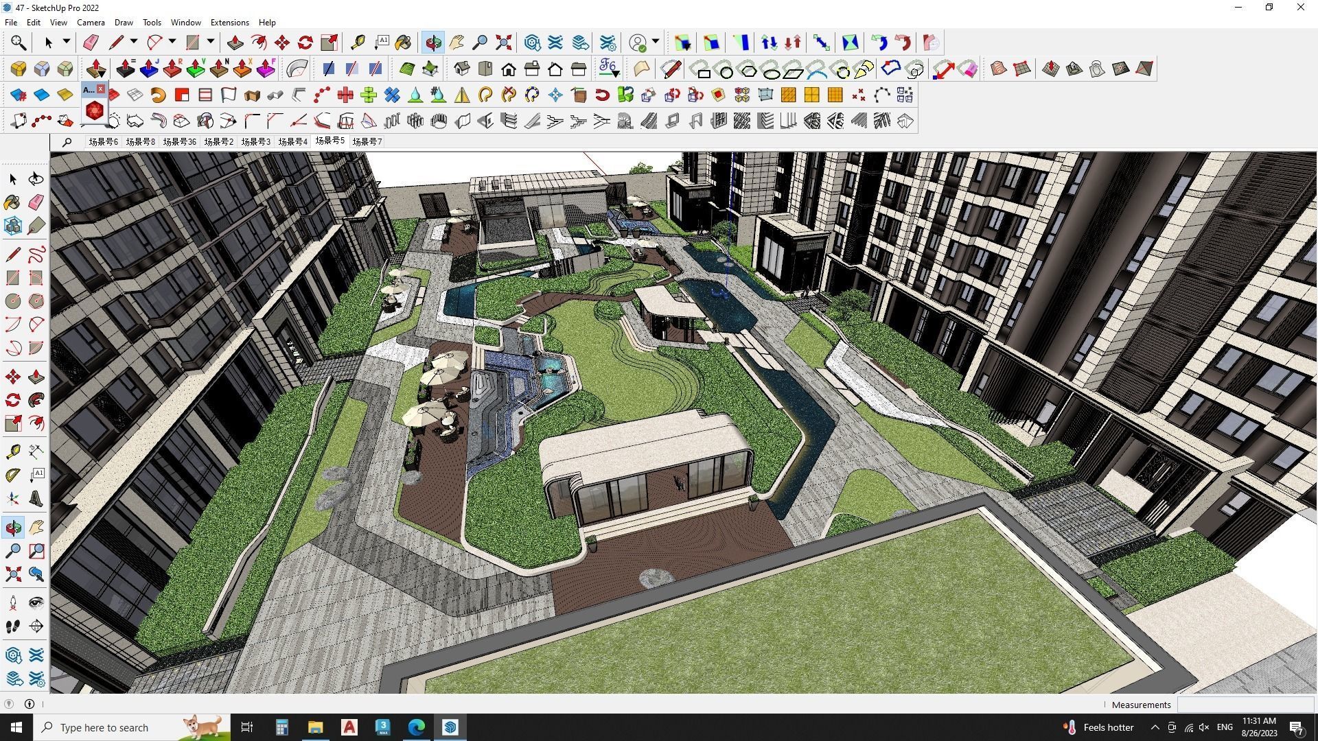 Aerial view of a landscape design with Apartment building 3D model_2
