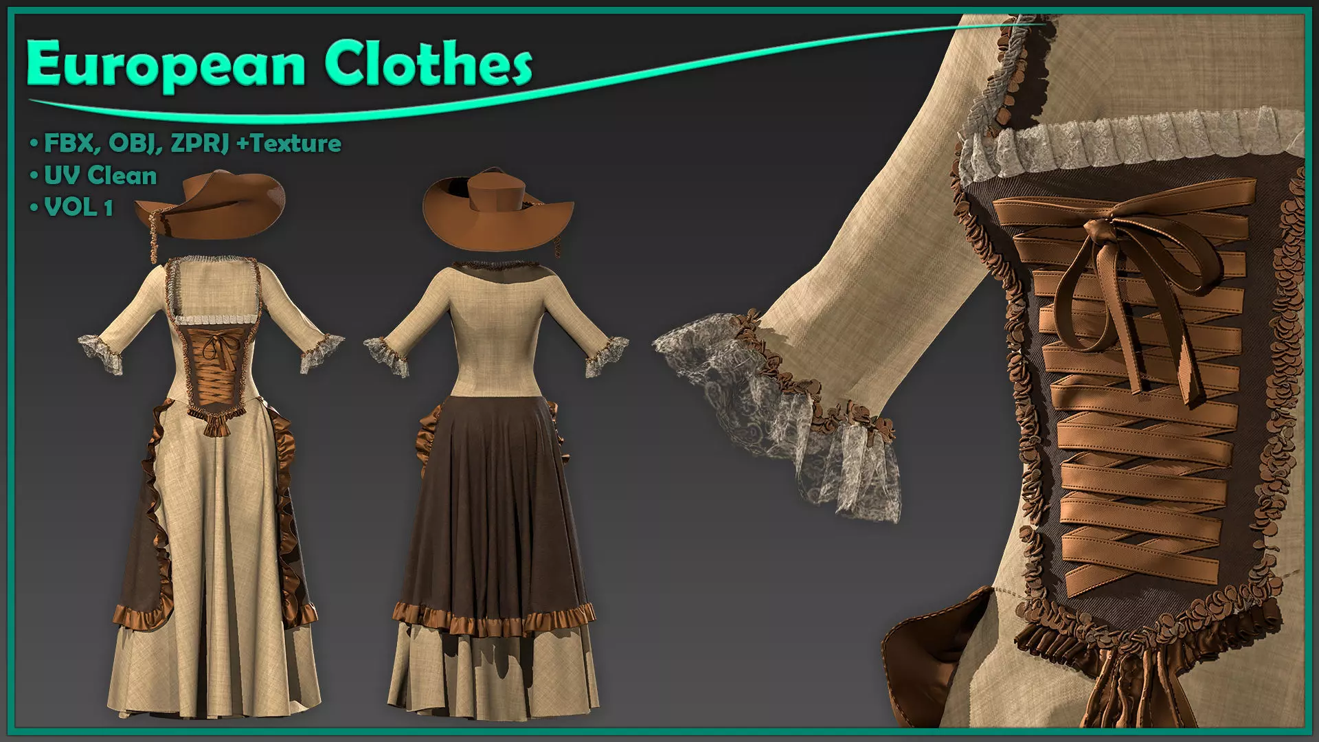 european woman clothes with texture 3D model