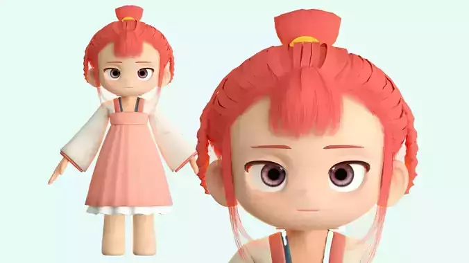 Cartoon Hanfu girl  child student young lady ancient costume ip c4d