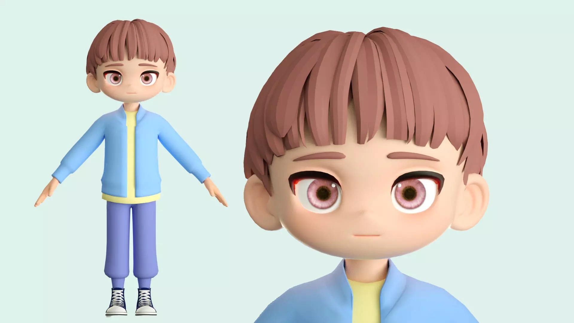cartoon boy teenager youth student child 3D model_0
