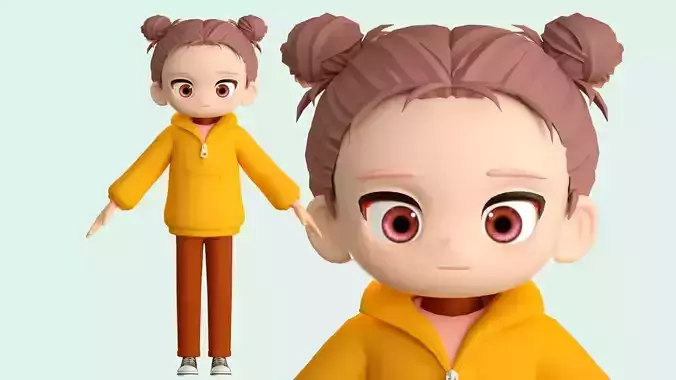 cartoon girl student kid girl ip c4d