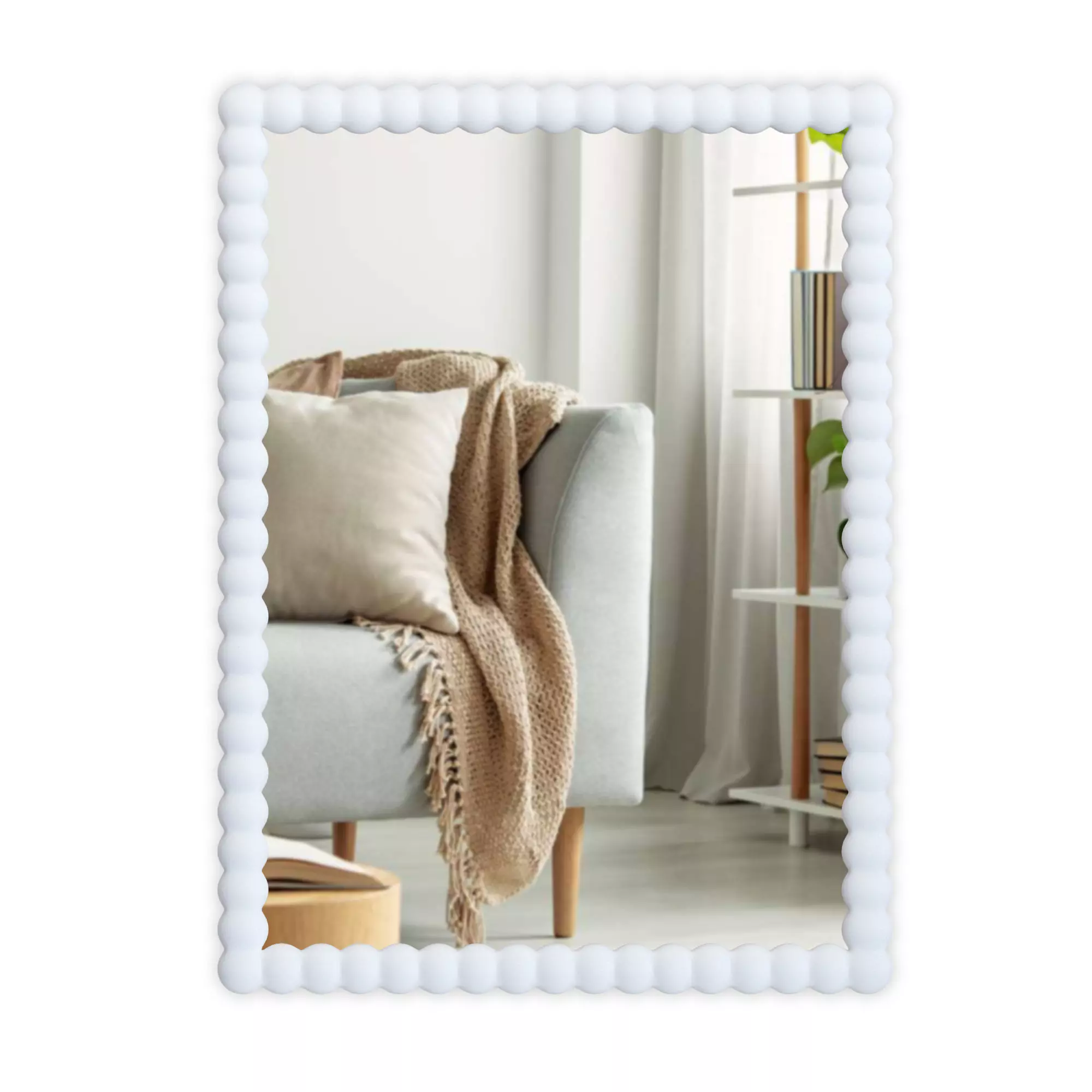 Large White Rectangle Wall Mirror with Beaded Frame Decor Free 3D model