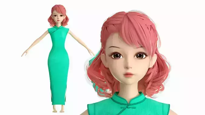 cartoon cheongsam girl girl girl girl woman child ip c4d