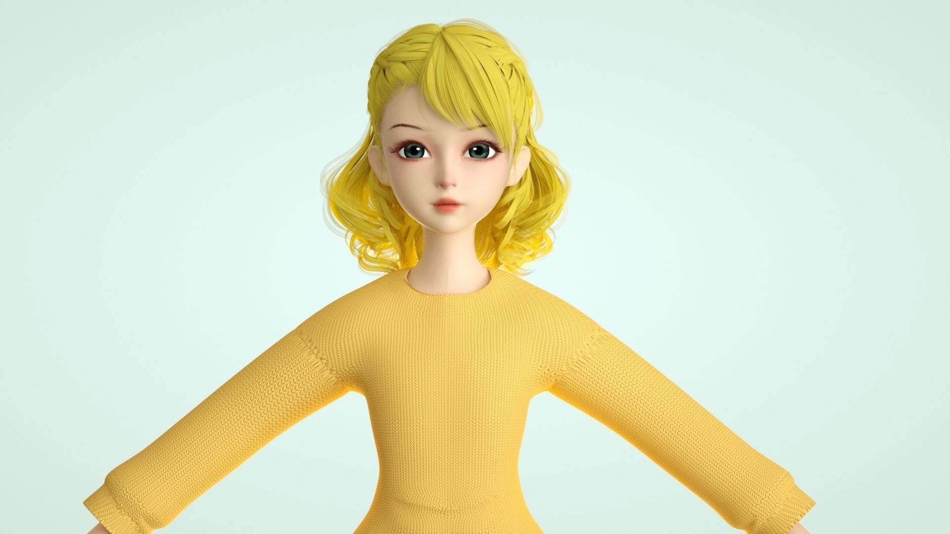 cartoon girl woman teenage beauty ip c4d 3D model_4