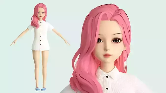 cartoon girl girl beauty curly hair beauty student child ip c4d