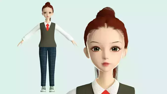 cartoon girl girl student child beauty teenage ip c4d