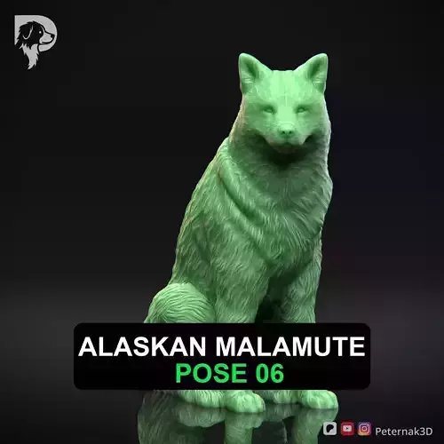 Dog 3D Print Model Alaskan Malamute Pose 06 Print Ready STL