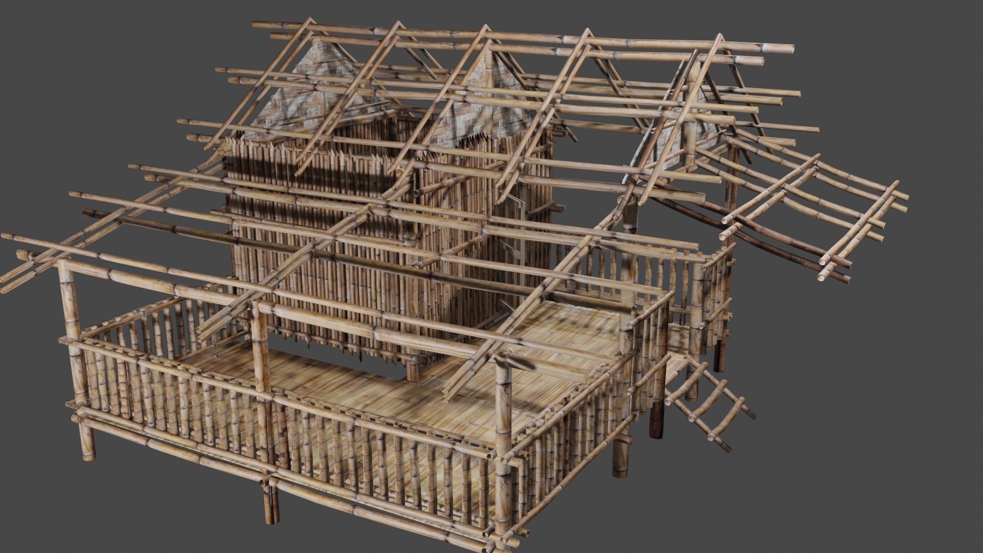 Hmong old house bamboo 3D  3D model_2