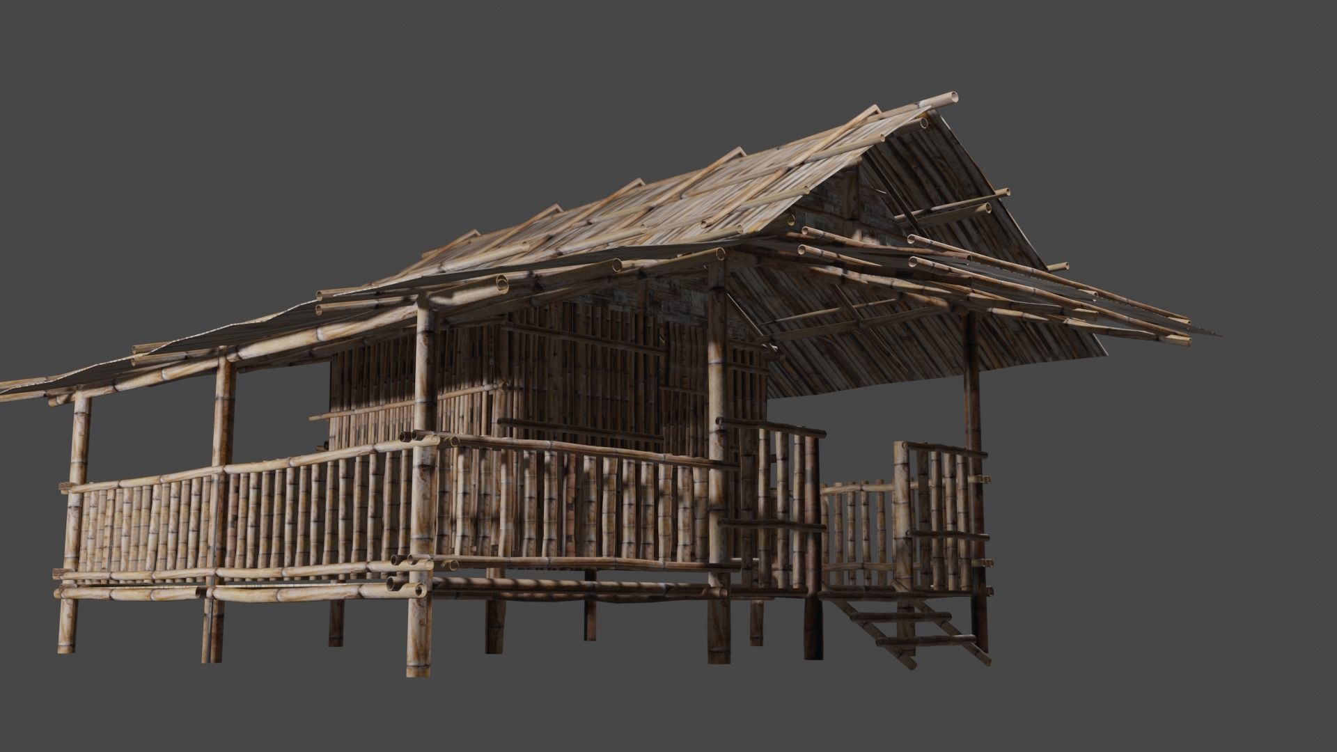 Hmong old house bamboo 3D  3D model_6