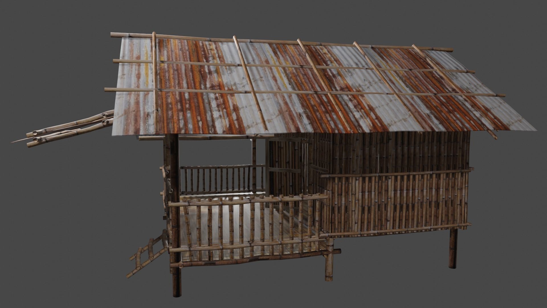 Hmong old house bamboo 3D  3D model_5