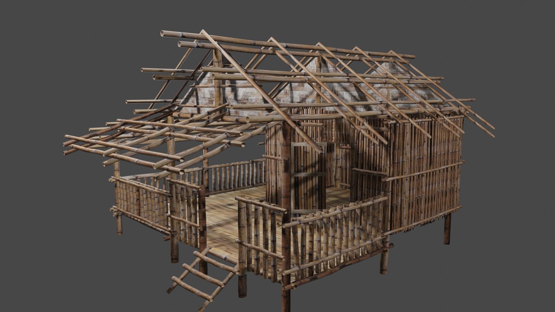 Hmong old house bamboo 3D  3D model_3