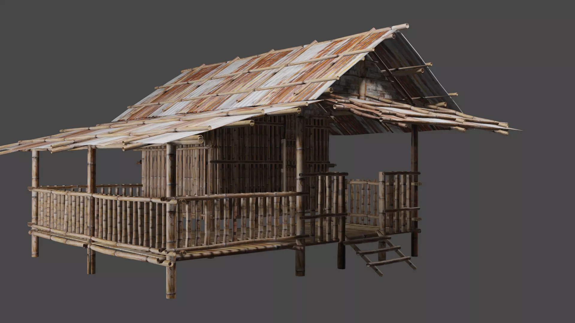 Hmong old house bamboo 3D  3D model_0